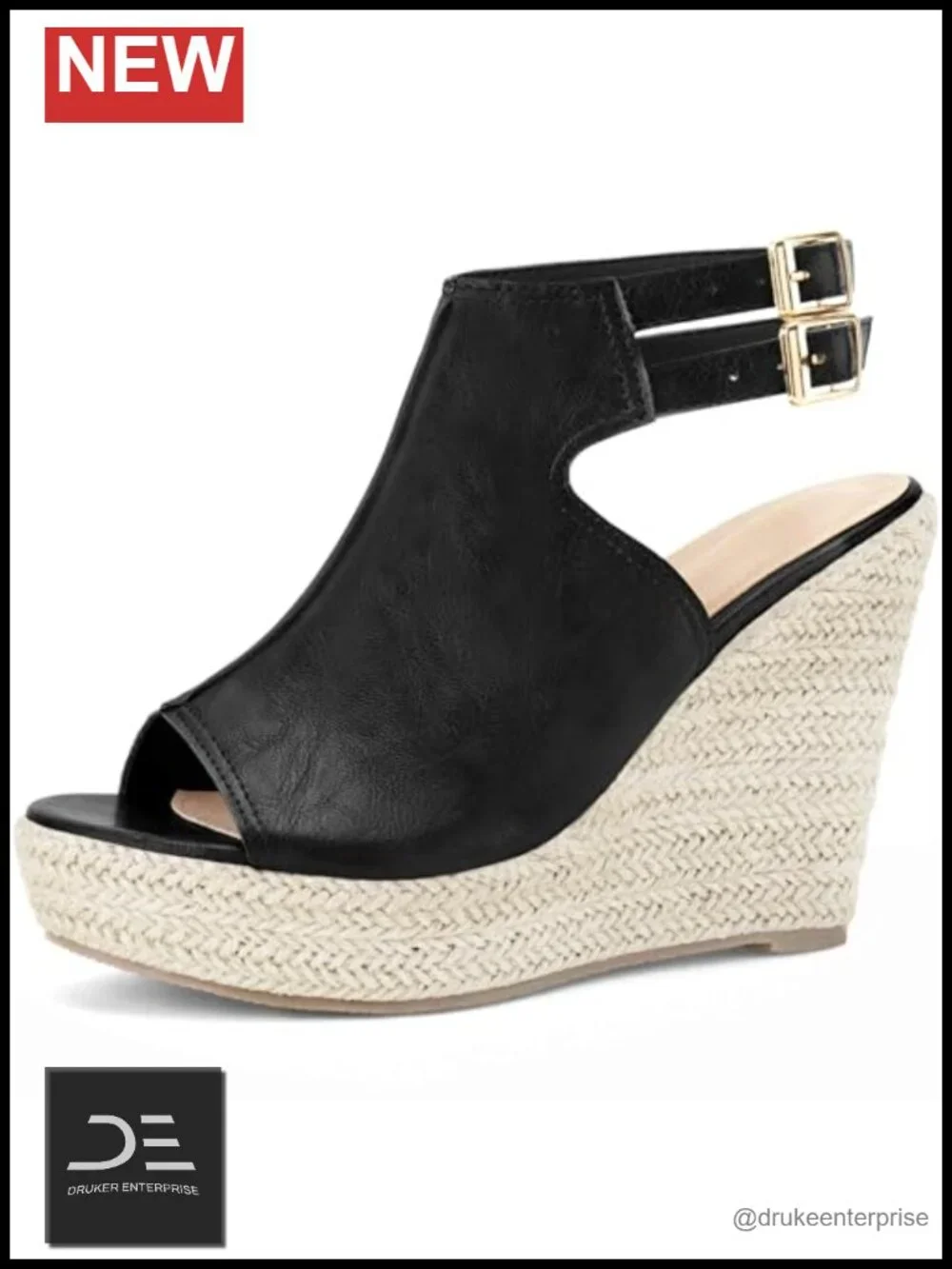 Faux Leather Peep Toe Platform Espadrilles Wedge Sandals Slingback